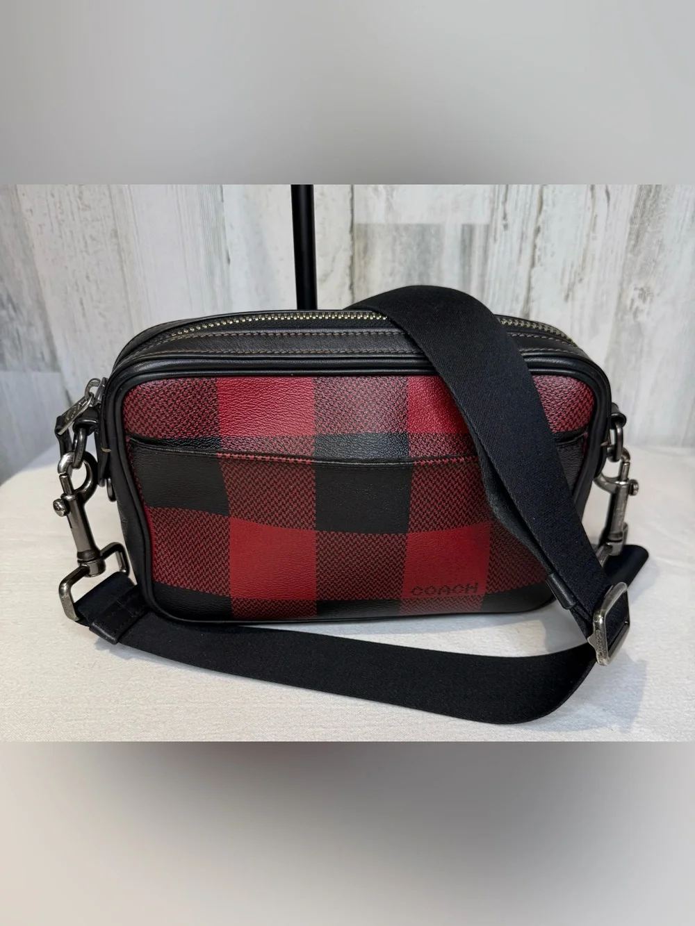 Coach Graham *Sample Bag* Crossbody  Red & Black Buffalo Plaid Leather